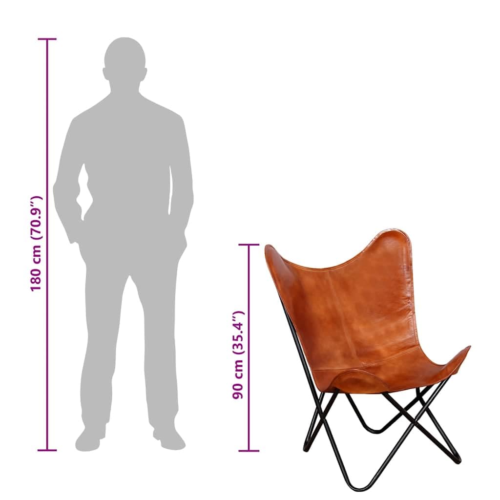 vidaXL Chaise Papillon Cuir Véritable Marron Fauteuil Salon Chambre Maison