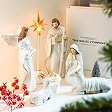LiuSuper Nativity Figures Sets Collection for Christmas Indoor,Sculpted Hand-Painted Figures Holiday Decoration Tabletop Scenes Display 7-Piece Set