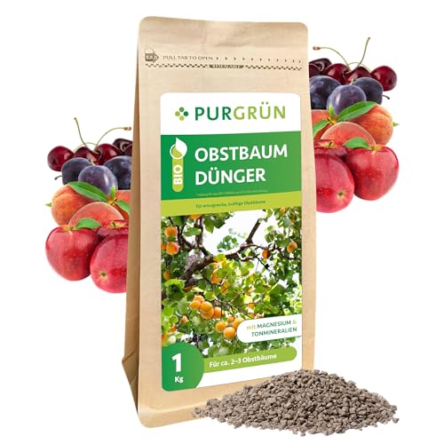 Purgrün® Bio-Obstbaum-Dünger 1 kg – Organisch-mineralische Rezeptur – Feinkörniges Krümelgranulat – NPK 6+3+8 – Mit Magnesium für große, aromatische Früchte – Verbessert die Bodenqualität Purgrün® Bio-Obstbaum-Dünger 1 kg – Organisch-mineralische Rezeptur – Feinkörniges Krümelgranulat – NPK 6+3+8 – Mit Magnesium für große, aromatische Früchte – Verbessert die Bodenqualität