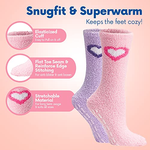 Image of Debra Weitzner Fuzzy Socks for Women Non-Slip Warm Cozy Socks Fluffy Fleece Slipper Socks With Grips 5 /6 Pairs