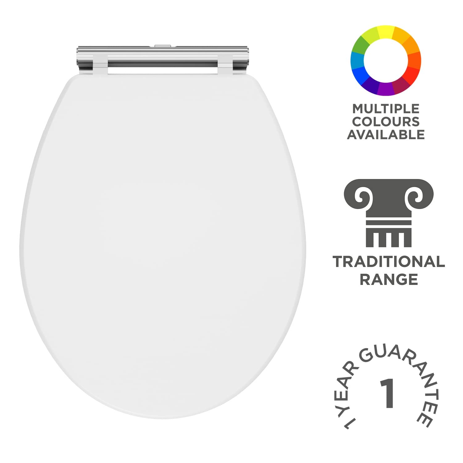 nuie CLA199 Classique - Asiento de inodoro (madera de cierre suave, 451 mm), color blanco satinado