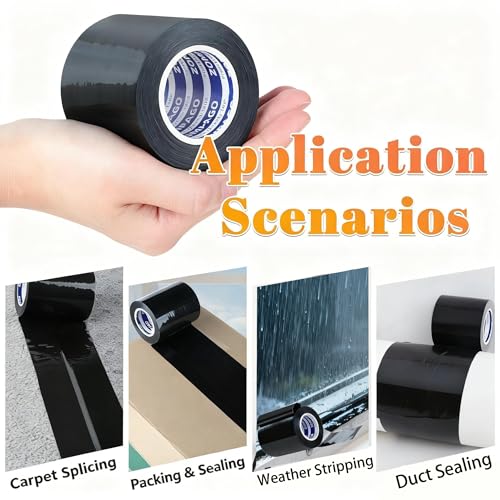 Image of ZOMPAGO Duct Tape Heavy Duty Waterproof,Black 3.2 inch x 66FT, Tear by Hand, No Residue, Strong Adhesive, All-Weather for Indoor Outdoor Repair, Pipe Leak, RV, Roof, Camping