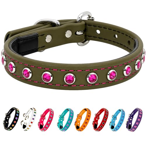 Collier chien strass rose et vert olive : offrez-lui le plus beau bijou - 2