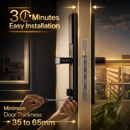 Image of AERYS Smart Door Lock | 4-in-1 Digital Lock with Fingerprint, RFID, PIN & Key | Triple Cylinder Security (3X Safer) | Black | Main Door Lock for Home & Office | 3-Year Warranty + Free Installation