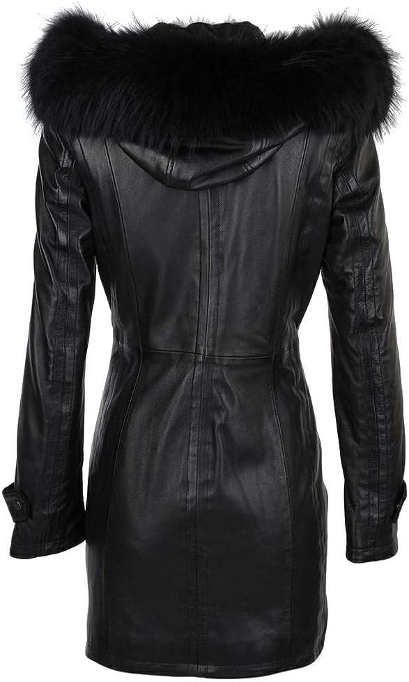Black Glossy Genuine Leather Long Coat For Women, Lambskin For Sale On Amazon - Image 2