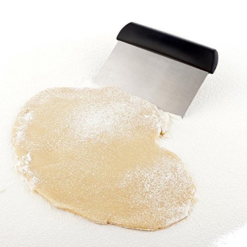 Restaurantware Met Lux 4.5 Inch x 6.3 Inch Dough Scraper 1 Dishwasher-Safe Bench Scraper - Plastic Handle Corrosion-Resistant Black Stainless Steel Pastry Scraper For Slicing Cutting Chopping