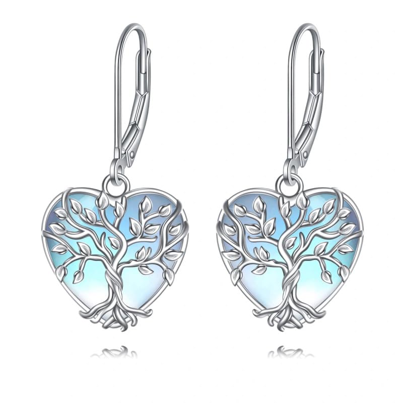 Boucles d'oreilles arbre de vie opale légères contre les lobes sensibles