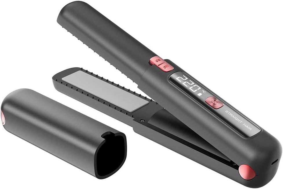 Cordless Hair Straightener and Curler 2 in 1 Mini Lightweight and Small USB Rechargeable with 4500mAh Battery 10s Fast Heating Portable Ceramic Flat Iron for Travel (Black)