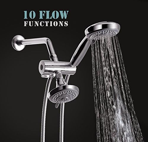 AMG and Enchante Accessories, Seattle High Pressure Shower Head Set (140 Jets - Combined) with Modern Design, with Water Diverter and Hose, SH79, Chrome & Grey Finish