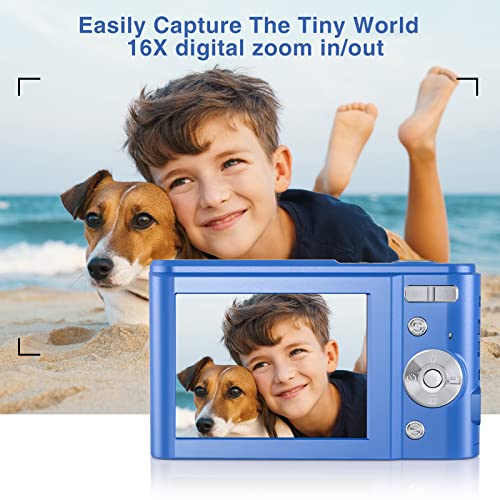 Digital Camera Auto Focus Point and Shoot Camera, FHD 1080P 48MP Kids Camera with 32GB Memory Card,16X Zoom Vlogging Camera Small Digital Cameras for Kids Teenagers Students Blue - Image 4