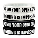 Nothing is Impossible, Exceed Your Own Expectations Motivational Silicone Wristbands, Rubberband Bracelets for Fitness, Workouts, Basketball, Team Sports (Black and White Filled 4-Pack)