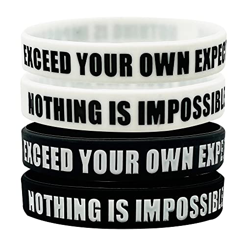 Image of Nothing is Impossible, Exceed Your Own Expectations Motivational Silicone Wristbands, Rubberband Bracelets for Fitness, Workouts, Exercise, Basketball, Lifting, Team Sports