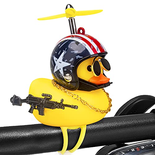 Image of wonuu Rubber Duck Car Ornaments, Squeeze Duck Dashboard Decorations Bicycle Decor for Cycling Motorcycle & Bicycle Accessories Decorations (Stars&Stripes-L&G)