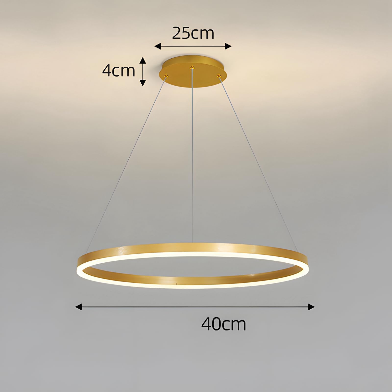 Lámpara colgante LED Moderna regulable con función de Memoria, diseño de anillo Negro de altura Ajustable para Sala de estar, comedor, dormitorio, cocina, iluminación Interior (40