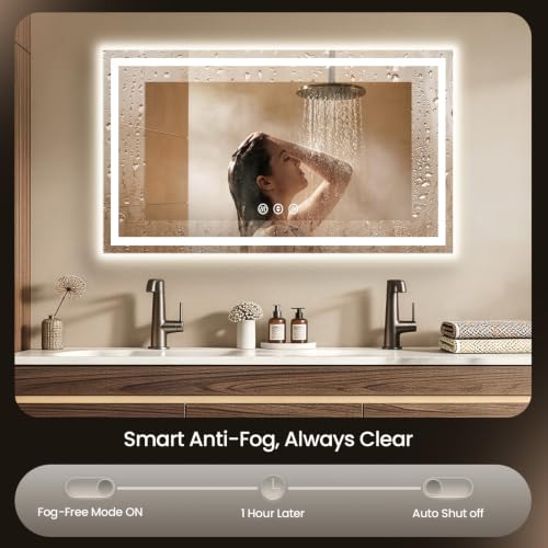 Image of 55x36 LED Bathroom Mirror with Anti-Fog, Backlit & Front Lit, Memory | Stepless Dimmable 3 Color CRI 95+ Shatterproof Tempered Glass ETL Listed for Safety Lighted Bathroom Vanity Mirror for Wall