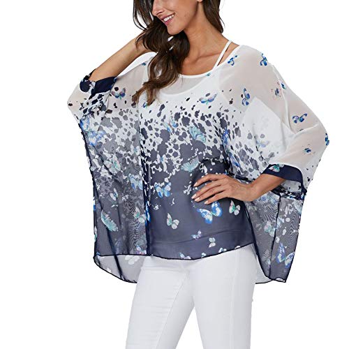 Image of Ckikiou Plus Size Batwing Flowy Semi Sheer Chiffon Blouse Tunic for Women Summer Floral Print Boho Beach Cover ups