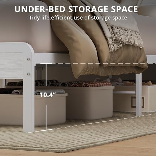 Image of LIKIMIO Full Bed Frame with Headboard, Wood Camas Full with Strong Supports, Sturdy, Noise-Free, No Box Spring Needed, White