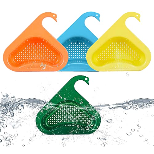KECRULV Porte Évier Triangle, 4 Pièces Égouttoir Filtrant Suspendu Multifonctionnels Support, Cou de Cygne Désign Drain Panier D'évier, pour Évier de Cuisine pour Cuisine Salle de Bain Cover