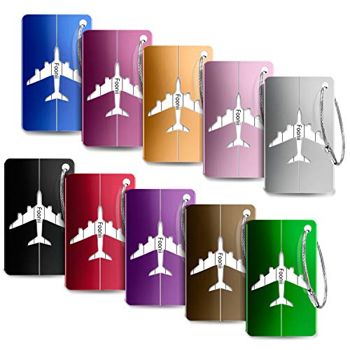 Bagages Étiquettes, Foonii 10 Couleurs Portable Aluminium Étiquettes Voyage Valise Bagages ID Tags pour Sac à Main Tag, Accessoires Bagages Cover