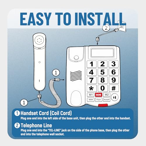 Big Button Phone for Seniors, Uvital Corded Landline Phone with Caller ID, 2 One-Touch Buttons and SOS Emergency Button, Hands-Free, Loud Ringer, Senior Landline Phones for Home/Office/Hotel, White by Uvital - Image 7