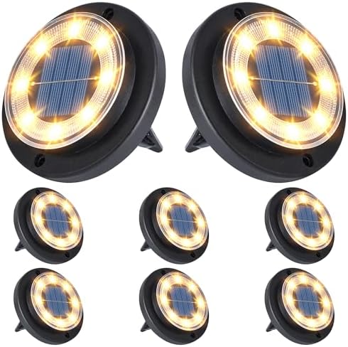 Illuminate Your Outdoors with These 5 Must-Have Flat Ground Solar Lights 4 Flacchi Solar Ground Lights - Solar Powered Lights Outdoor Solar Disk Light Waterproof Landscape Light for Patio Yard Pathway Walkway Driveway (Warm White, 8 Pack)