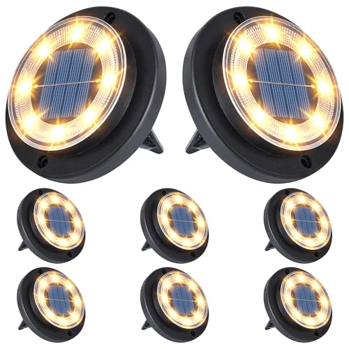 Flacchi Solar Bodenleuchten Aussen - Solarleuchten für Garten Außen mit 8 LEDs, Wasserdicht Led Solar Gartenleuchten, Solarlampen für Außen Rasen Auffahrt Gehweg Patio (Warmweiß, 8 Stück)