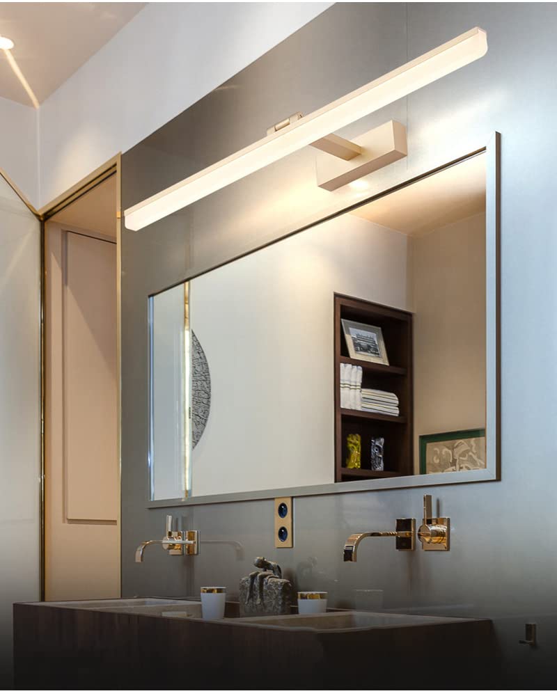 Lámpara de pared LED para espejo de baño, luz blanca cálida, 180°, moderna, 3000 K, color dorado, 60 cm