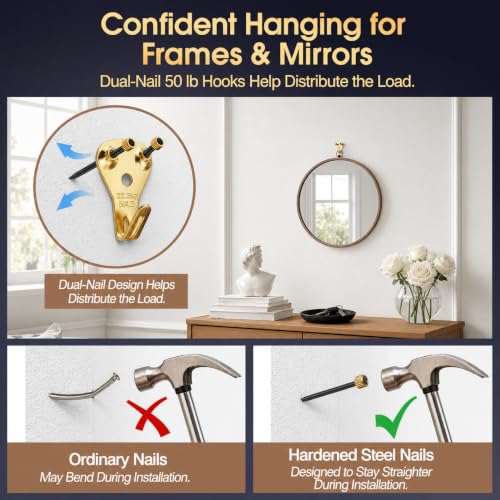 Image of 75-Piece Picture Hangers with Nails for Drywall and Wood, 20-50 lb