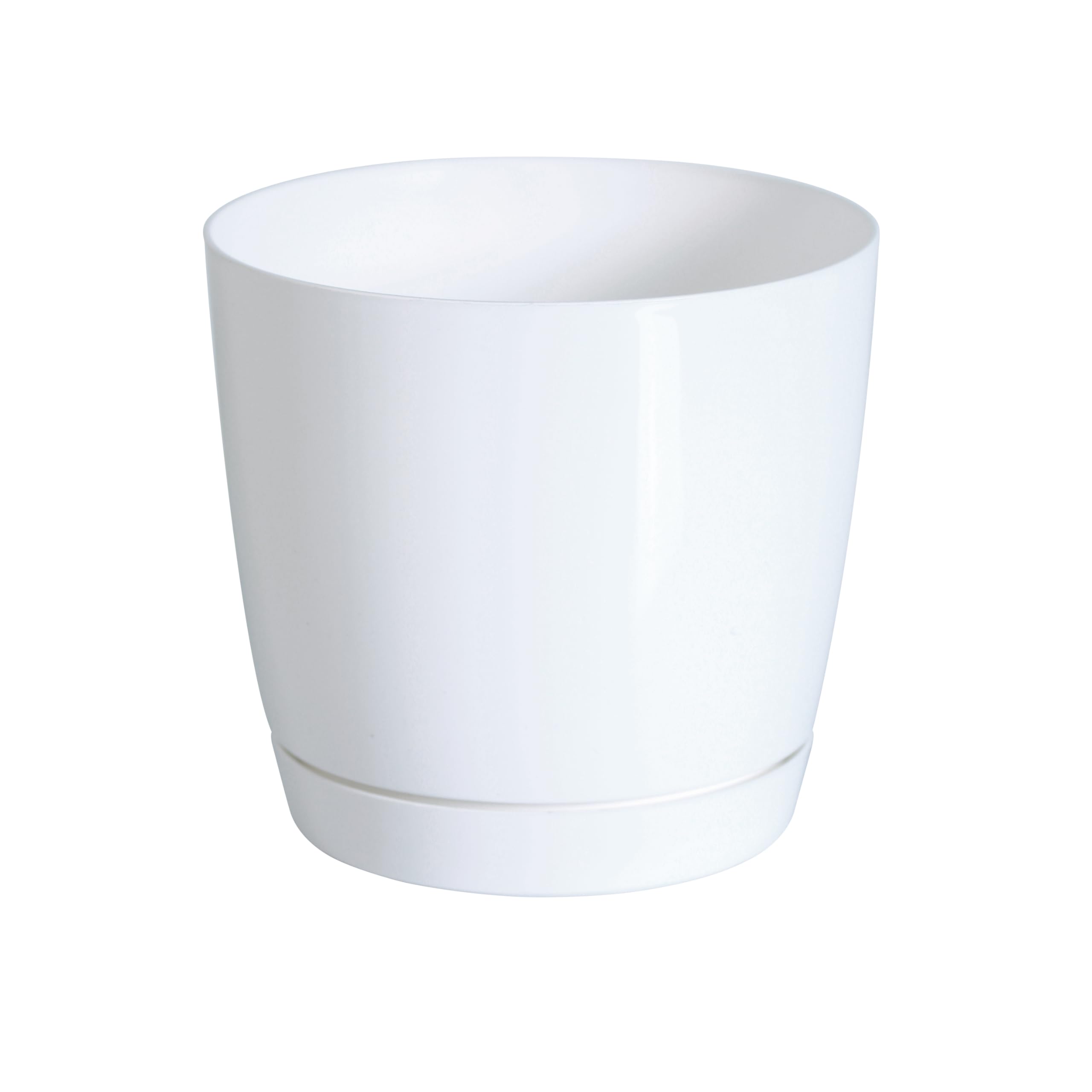 DIKEL Maceta de 24 cm, altura 22 cm, maceta de plástico con superficie brillante, macetas de estilo minimalista moderno para una decoración elegante, color blanco