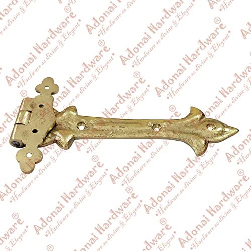 Image of Adonai Hardware Adonijah Brass Strap T Hinge (7.9 inch x 2 Pack, Polish Lacquered) for Barn Doors, Gates, Kitchen Cabinets, Sheds, Wooden Box, Furniture, Cedar Chest and Trunks