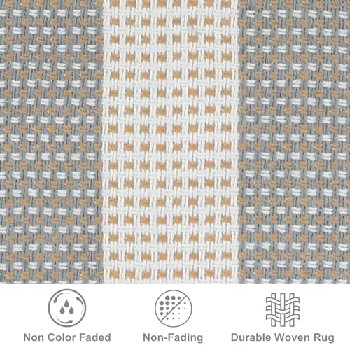 LEEVAN Door Mat Outdoor Entrance 24''x35'', Washable Striped Front Porch Rug, Grey and White Buffalo Welcome Mat, Spring Outside Entryway Rugs, Cotton Woven Indoor Outdoor Layered Doormats - Image 3