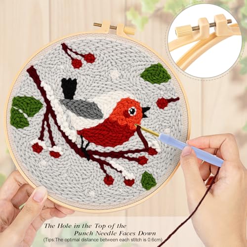 JSRQT Punch Needle Kit for Beginners DIY Cross Stitch Rug Embroidery Kit with Little Bird Pattern for Adult Kids Punch Needle Starter Kit with Tool for Home Decor - Image 3