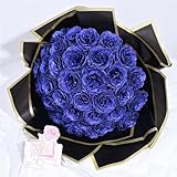 Waipfaru Glitter Roses Bouquet, DIY Fake Glitter Flowers Bouquet, Everlasting Shiny Artificial Blue Rose Bouquet for Mothers Day Gifts, Anniversary, Engagement, Wedding，24 Roses