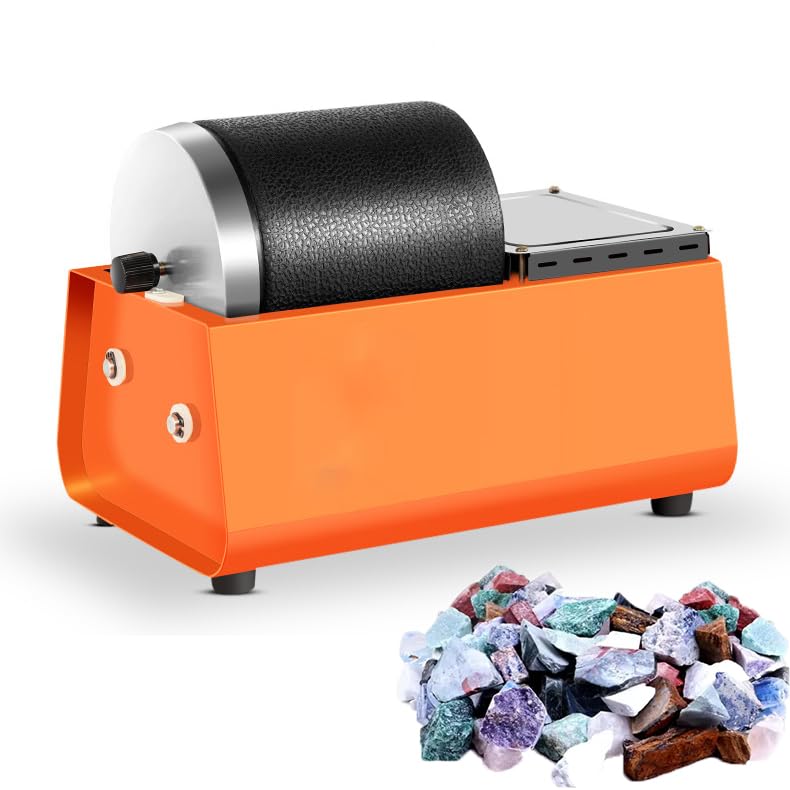 OFNHJK Electric Rock Tumbler Machine, Gemstones Polisher with Leakproof Rubber Barrel, Adjustable Speed/Dual-Wheel Drive/Noise Reduction Barrel, for Metal Polishing orange
