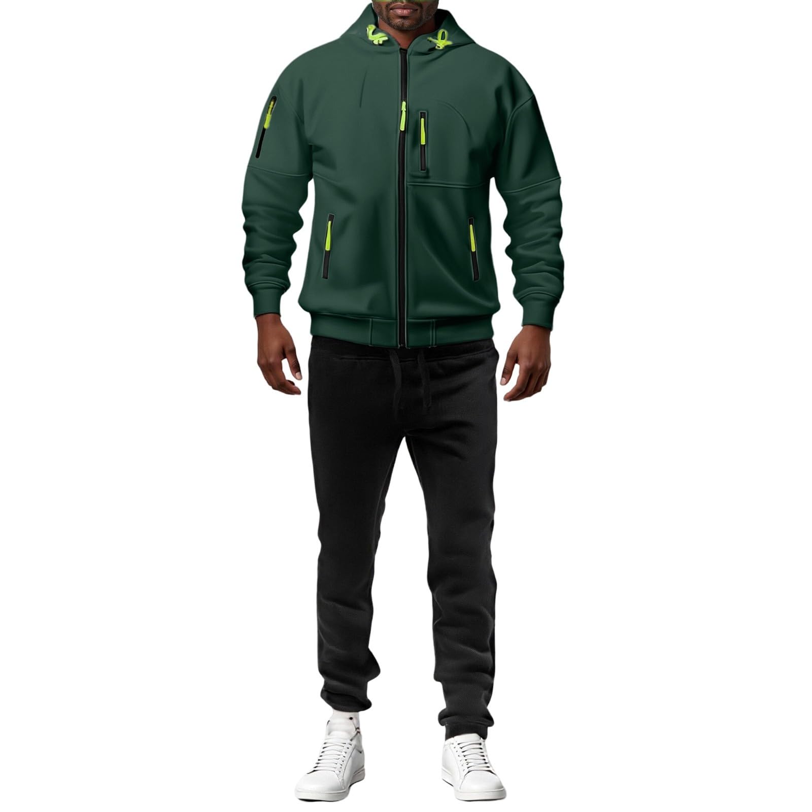 Tuta da allenamento da uomo, set da 2 pezzi, per attività all'aperto, jogging, con chiusura lampo, giacca con cappuccio e pantaloni da jogging da uomo, stile streetwear per uomini