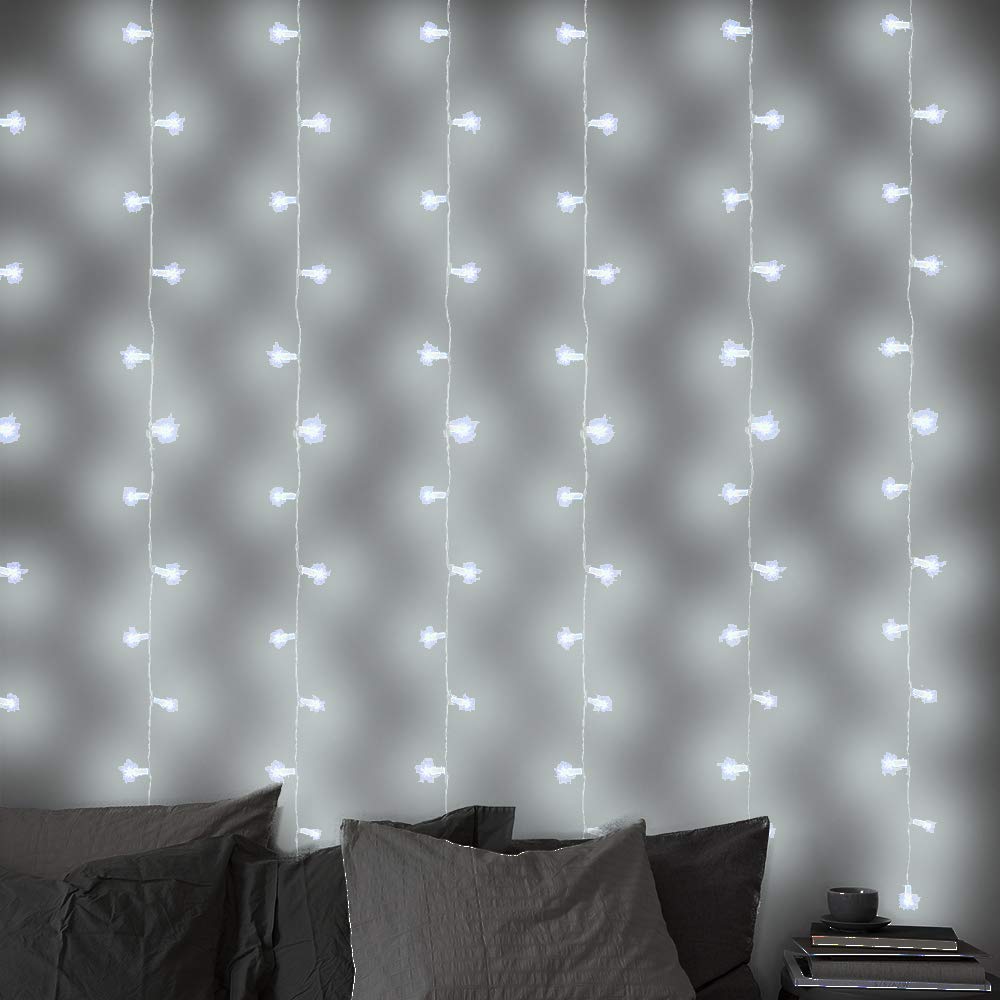 LightsGo 2 X 2 Metres 200 LED Cool White Window Curtain Christmas Fairy Lights, Clear Cable, 10 Metre Lead