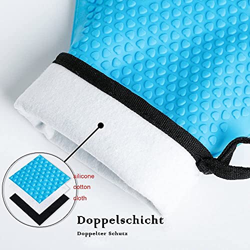 Image of Kitchen Oven Gloves - Dual-Layer Heat Resistant Grilling Gloves, Silicone Oven Mitts with 5 Fingers, Waterproof Non-Slip Pot Holder for Barbecue, Cooking, Baking (Blue, Long)