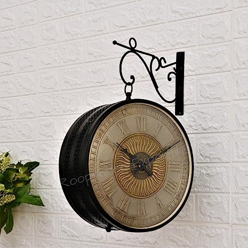 Image of Vintage Clock Analog Black & German Silver Double Sided Clock /One Year Warranty / 6570-12-BW2