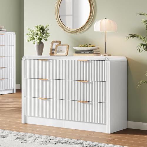 Image of Decofy Fluted 6 Drawers Dresser, 47.2'' Wide Chest of Drawers for Bedroom