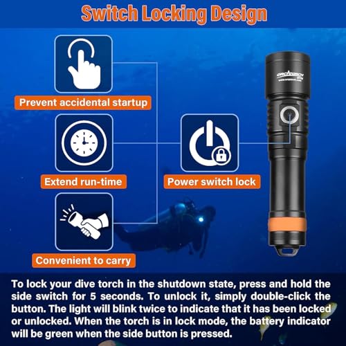 Image of ORCATORCH D710 Scuba Diving Light, 3000 Lumens Super Bright Underwater Flashlight with 6 Degrees Narrow Beam, IP68 Waterproof Night Dive Torch 150 Meters Submersible Light (Black)