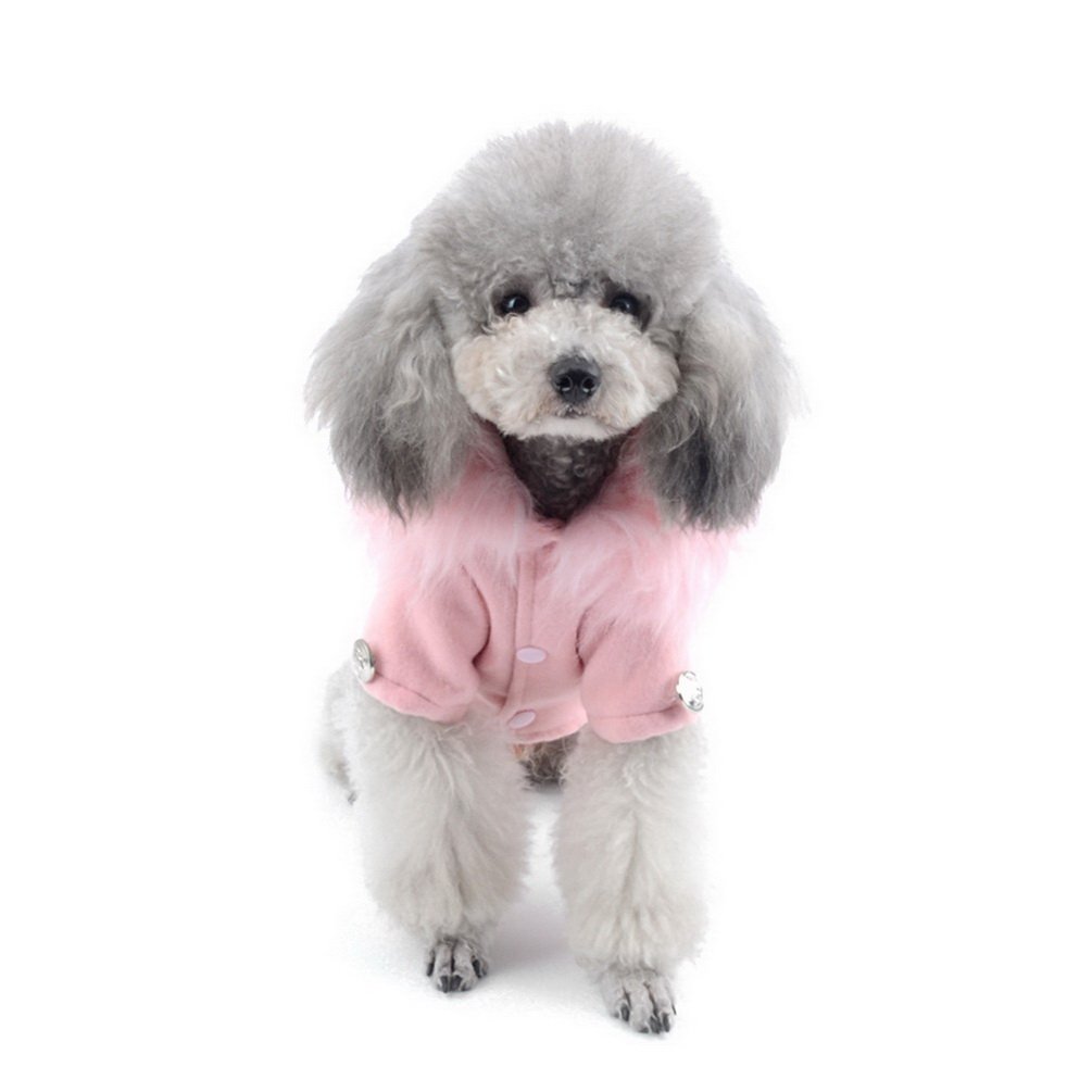 Pet Cat Dog Clothes European Woolen Faux Fur Collar Coat Small Dog Cat Pet Clothes Costume Light Grey L, Pink - Image 4