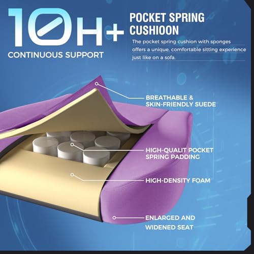Image of GTPLAYER Gaming Chair Fabric with Pocket Spring Cushion, High Back Ergonomic Computer Chair with Footrest for Adults Lumbar Support Swivel Game Chair for Office Gaming 350LBS, Light Purple
