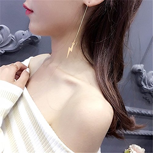 Simple Jewelry Lightning Bolt Dangle Drop Earrings Women Threader Earring 3 Colors (Silver)