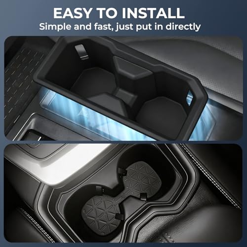 Image of 1st & 2nd Row Cup Holder Inserts for Toyota RAV4 2026, Center Console Interior Accessories Front & Rear Cup Holders Covers Protector for 2026 RAV 4, Black