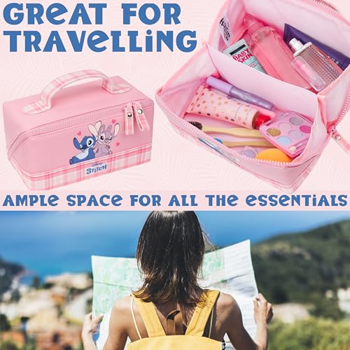 Image of Get Trend Disney Stitch Toiletry Bag, Travel Essentials, Girls Makeup Bag Cruise Essentials, Travel Accessories, Gifts for Women, Teens (Pink Stitch Angel)