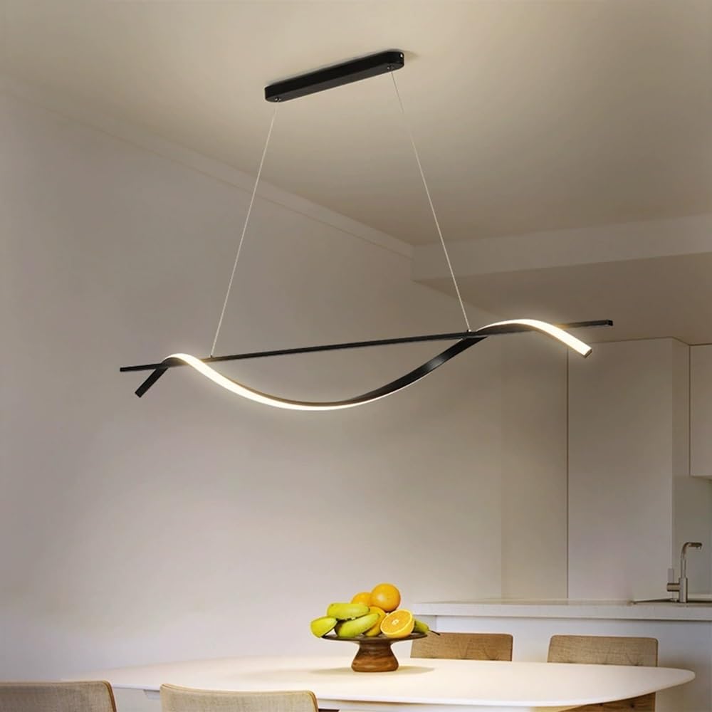 Liniowa lampa wisząca, spiralna metalowa lampa wisząca z białym akrylowym kloszem, czarne długie lampy wiszące, nowoczesne lampy sufitowe LED – 23 W, 3 kolory
