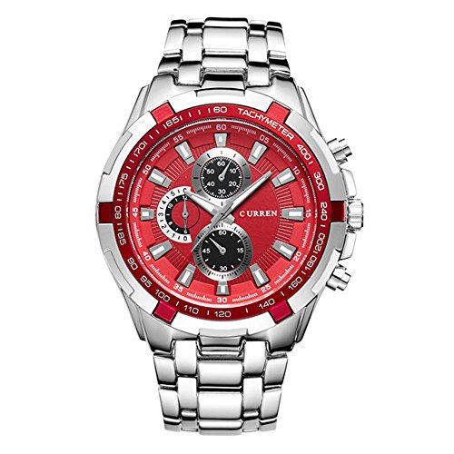 CURREN Original Herren Sport Wasserdicht Edelstahl Quarz Armbanduhr 8023, silberfarben / rot, Modern