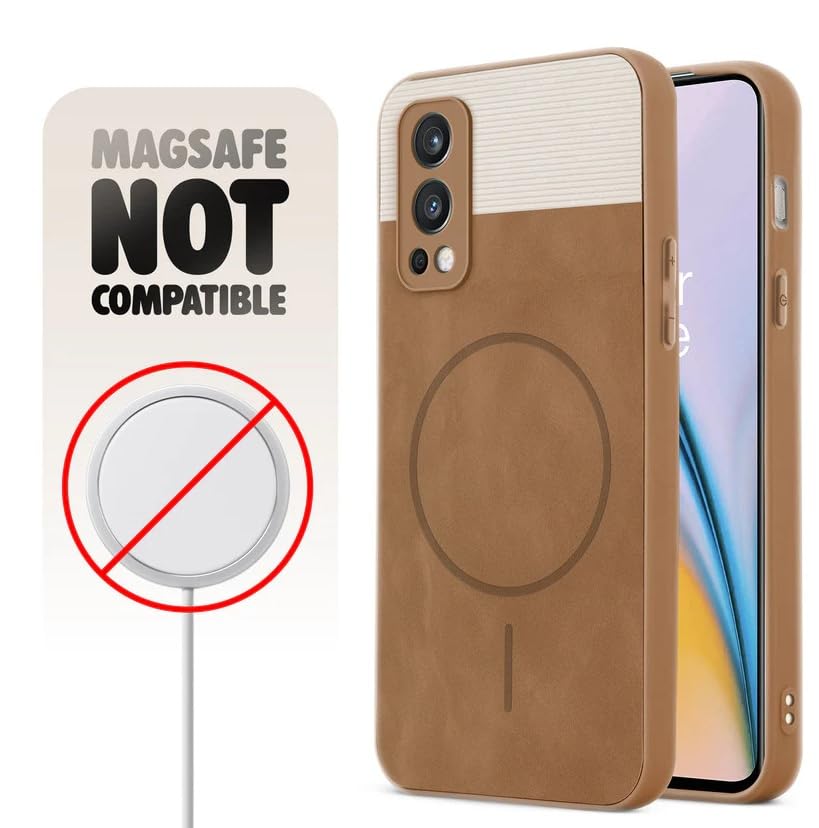 Image of Bintage CASE Dual-Leather Mac Safe Design Phone Case| Soft Touch Finish | Full Camera Protectection Back Cover Compatible for OnePlus Nord2 5G - White & Nut Brown