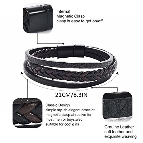 Branets Bracciale Uomo Pelle con Chiusura