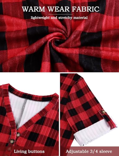 Image of Koscacy Women Plus Size V Neck 3 /4 Roll Sleeve Sweater Casual Knit Tops Solid Color Blouses